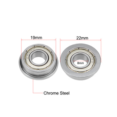 Harfington F698ZZ Flange Ball Bearing 8x19x6mm Shielded Chrome Bearings 5pcs