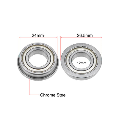 Harfington F6901ZZ Flange Ball Bearing 12x24x6mm Shielded Chrome Bearings 5pcs
