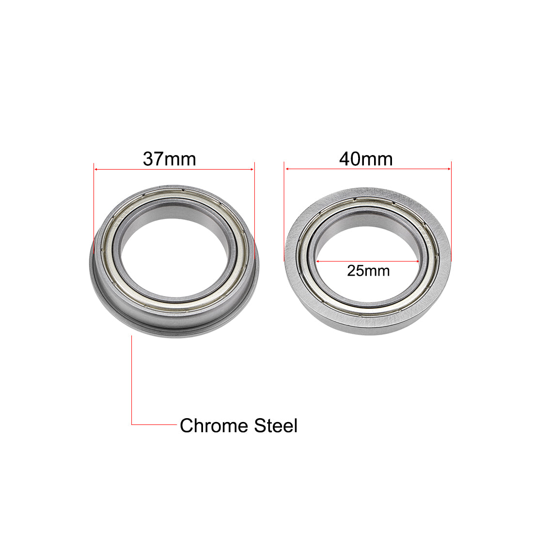 Harfington F6805ZZ Flange Ball Bearing 25x37x7mm Shielded Chrome Bearings 2pcs