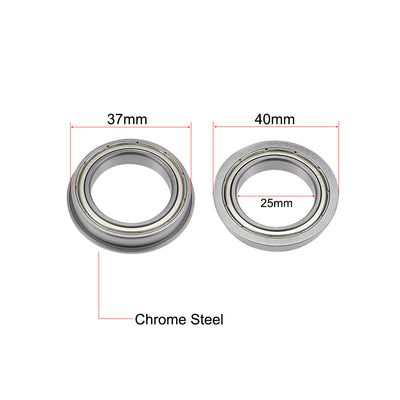 Harfington F6805ZZ Flange Ball Bearing 25x37x7mm Shielded Chrome Bearings 2pcs