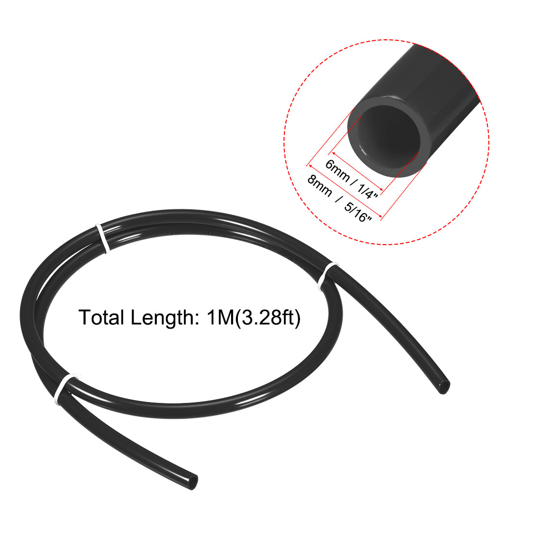 uxcell Uxcell Nylon Tubing,1/4" ID x  5/16"OD,3.28Ft Length,Fuel Line Plastic Tubing,Pneumatic Hose Tube,for Air Brake System Or Fluid Transfer,Black