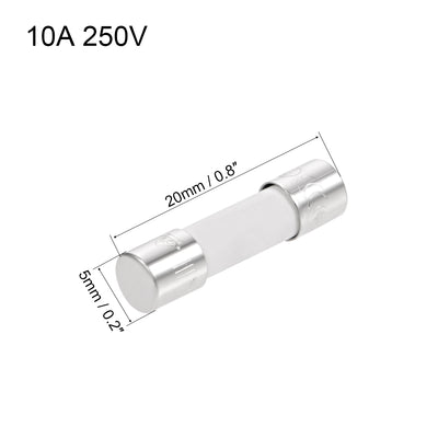 Harfington Uxcell Cartridge Fuses 10A 250V 5x20mm Slow Blow Audio Alarm Amplifier Ceramic 6pcs