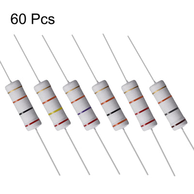 Harfington Uxcell 60 Pcs 5W Metal Oxide Film Resistor 18KR,20KR,22KR,24KR,27KR,30KR Ohm 5%
