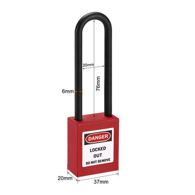 Harfington Uxcell Lockout Tagout Safety Padlock 76mm Nylon Shackle Keyed Alike Red