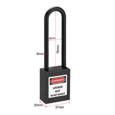 Harfington Uxcell Lockout Tagout Safety Padlock 76mm Nylon Shackle Keyed Alike Black