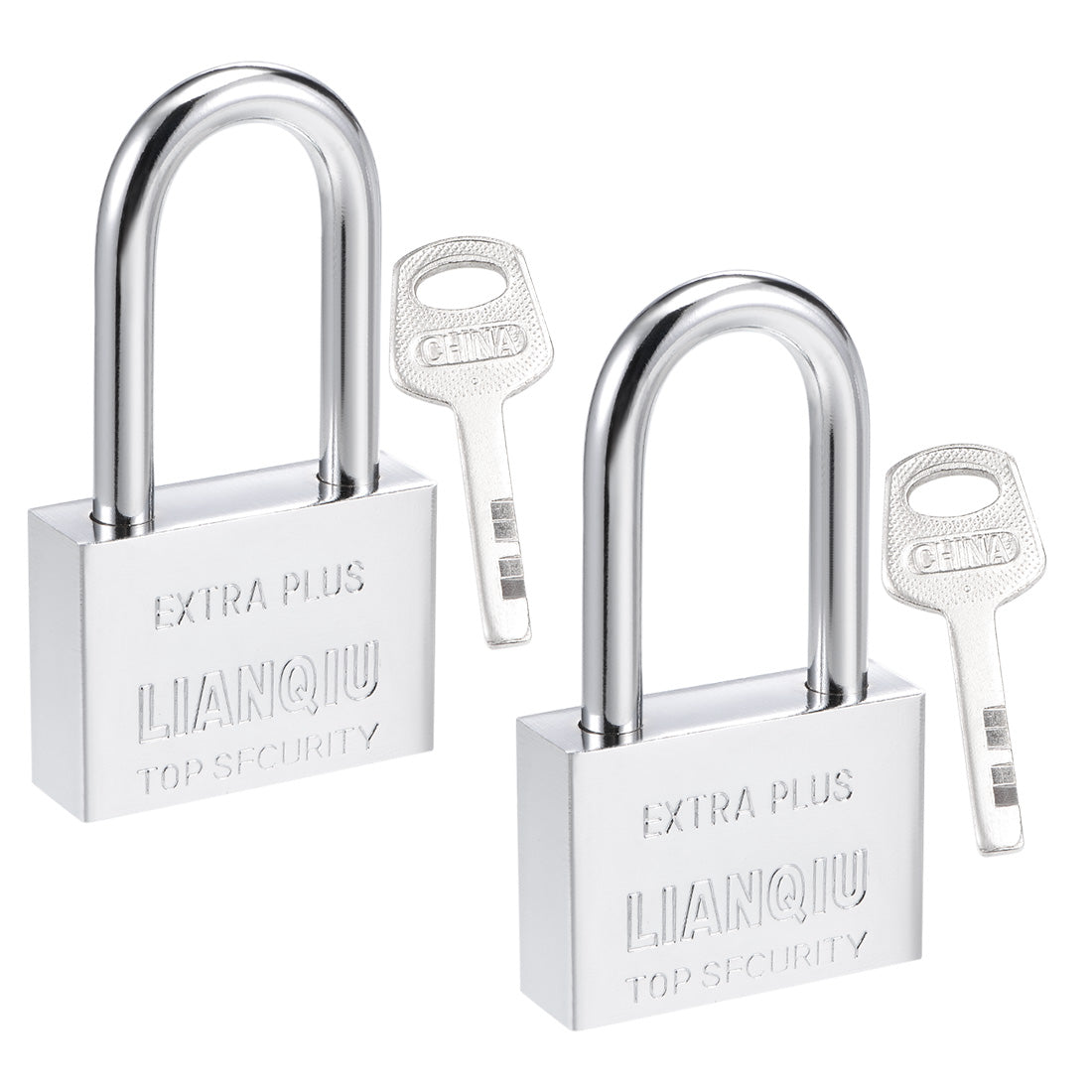 uxcell Uxcell Steel Padlocks, Keyed Alike, 60mm Wide Chrome Finish Harden Long Shackle, 2Pcs