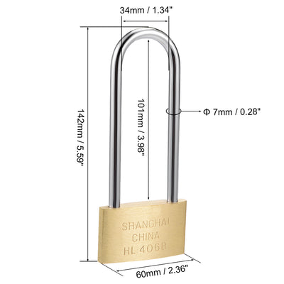 Harfington Uxcell Brass Padlock, Keyed Alike, 60mm Wide Brushed Finish Long Harden Shackle