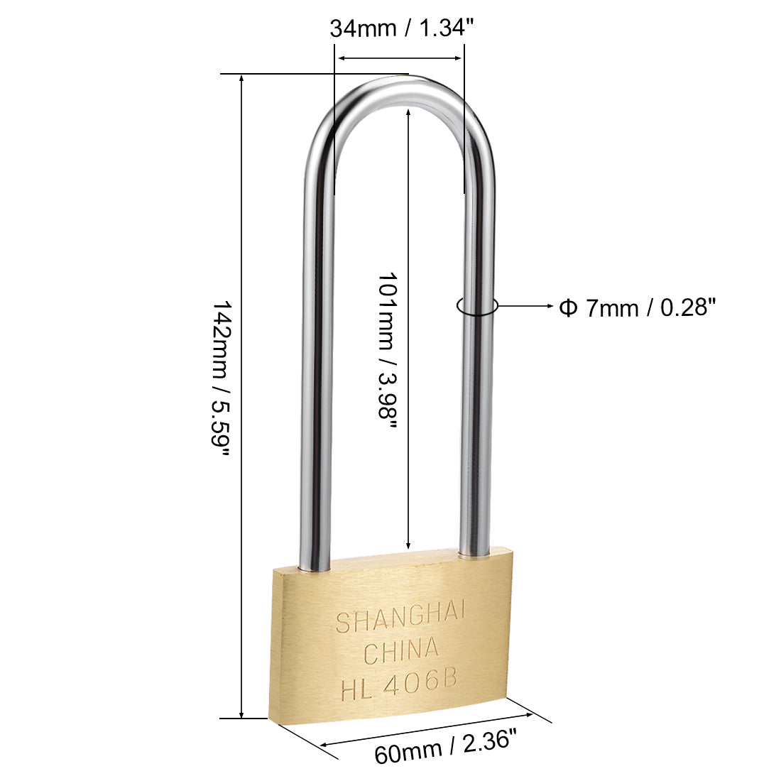 uxcell Uxcell Brass Padlock, Keyed Different, 60mm Wide Brushed Long Harden Shackle