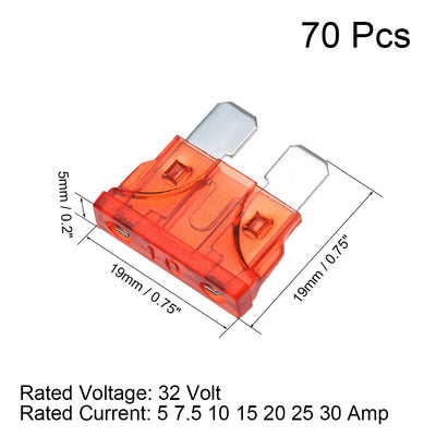 Harfington Uxcell Mini Blade Fuses 32V 5A 7.5A 10A 15A 20A 25A 30A for Truck 70pcs