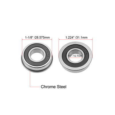 Harfington Uxcell FR8-2RS Flange Ball Bearing 1/2"x1-1/8"x5/16" Shielded Chrome Bearings 2pcs