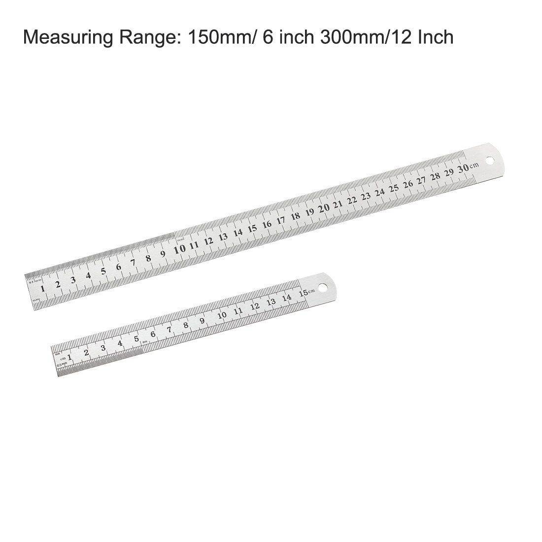 uxcell Uxcell Straight Ruler 150mm 6 Inch 300mm 12 Inch Metric Stainless Steel Measuring Ruler Tool with Hanging Hole 1 Set (4pcs)