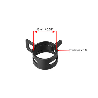 Harfington Steel Band Clamp 13mm for Fuel Line Silicone Hose Tube Spring Clips Clamp Black Manganese Steel 10Pcs