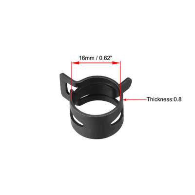 Harfington Steel Band Clamp 16mm for Fuel Line Silicone Hose Tube Spring Clips Clamp Black Manganese Steel 10Pcs