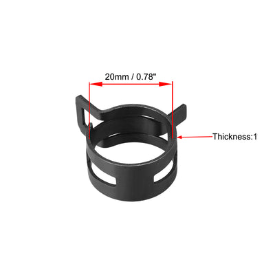 Harfington Steel Band Clamp 20mm for Fuel Line Silicone Hose Tube Spring Clips Clamp Black Manganese Steel 20Pcs