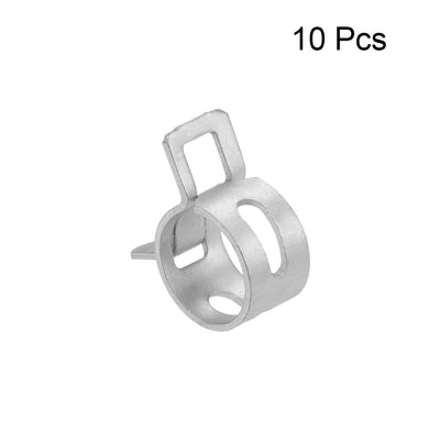 Harfington Steel Band Clamp 11mm for Fuel Line Silicone Hose Tube Spring Clips Clamp Silver Manganese Steel 10Pcs
