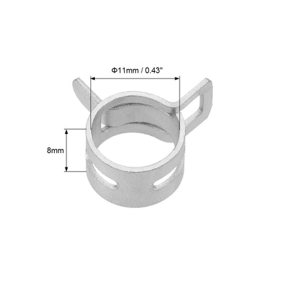 Harfington Steel Band Clamp 11mm for Fuel Line Silicone Hose Tube Spring Clips Clamp Silver Manganese Steel 10Pcs