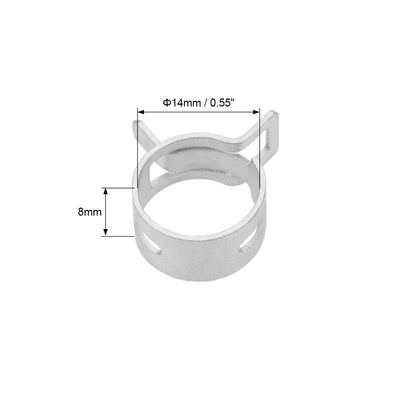 Harfington Steel Band Clamp 14mm for Fuel Line Silicone Hose Tube Spring Clips Clamp Silver Manganese Steel 10Pcs