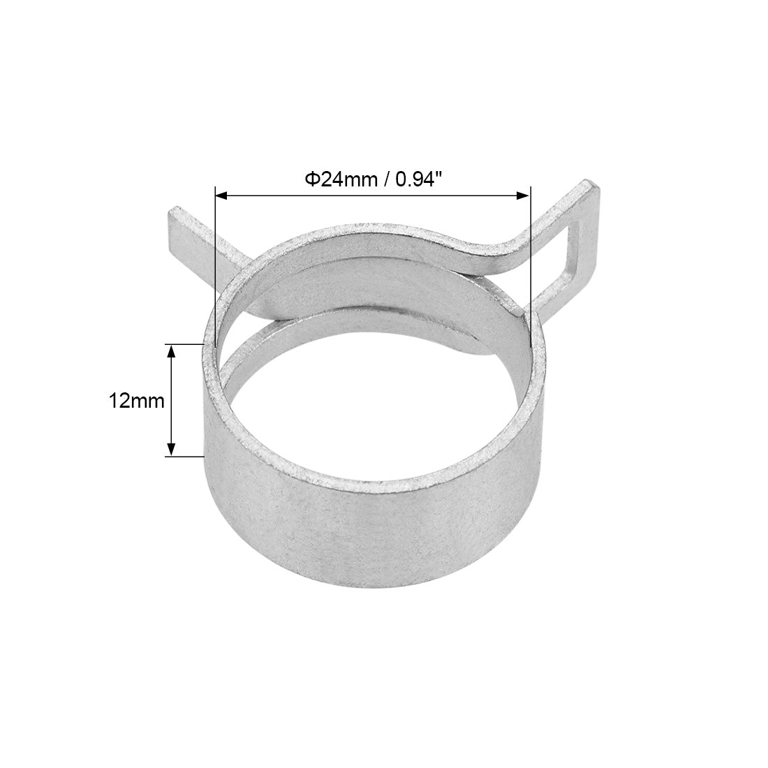 Harfington Steel Band Clamp 24mm for Fuel Line Silicone Hose Tube Spring Clips Clamp Silver Manganese Steel 20Pcs