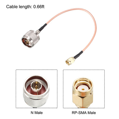 Harfington Uxcell RG316 Coax Cable N Male to RP-SMA Male Pigtail Cable 50 Ohm 0.66 Ft
