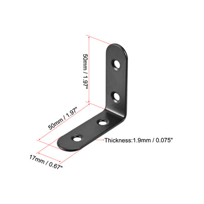 Harfington Uxcell Corner Brace, 50mm x 50mm Stainless Steel Joint Right Angle Bracket Fastener, 8 Pcs