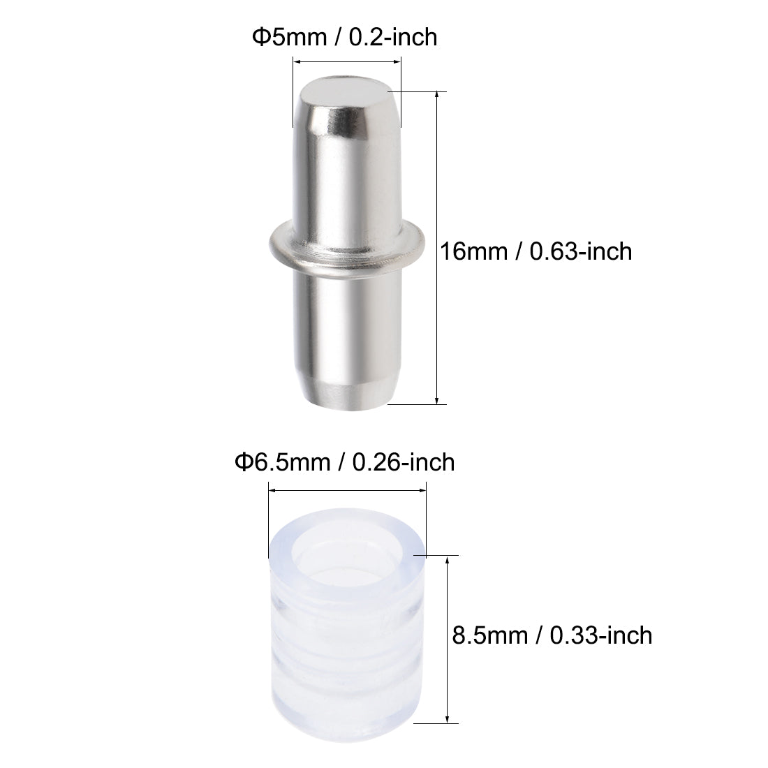 uxcell Uxcell Shelf Bracket Peg 5x16mm Nickel Plated Holder Support with Rubber Sleeves 50 Pcs