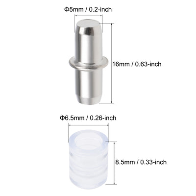 Harfington Uxcell Shelf Bracket Peg 5x16mm Nickel Plated Holder Support with Rubber Sleeves 50 Pcs