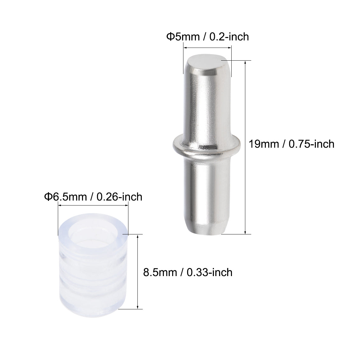 uxcell Uxcell Shelf Bracket Peg 5x19mm Nickel Plated Holder Support Rubber Sleeves 100 Pcs