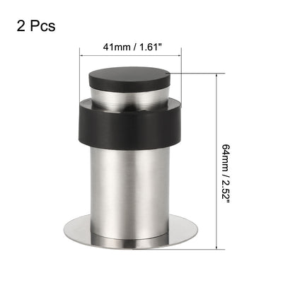 Harfington Uxcell Stainless Steel Door Stopper Cylindrical Floor Mount Brushed, Double-Sided Adhesive Sheets No Need to Drill 64mm Height 2Pcs