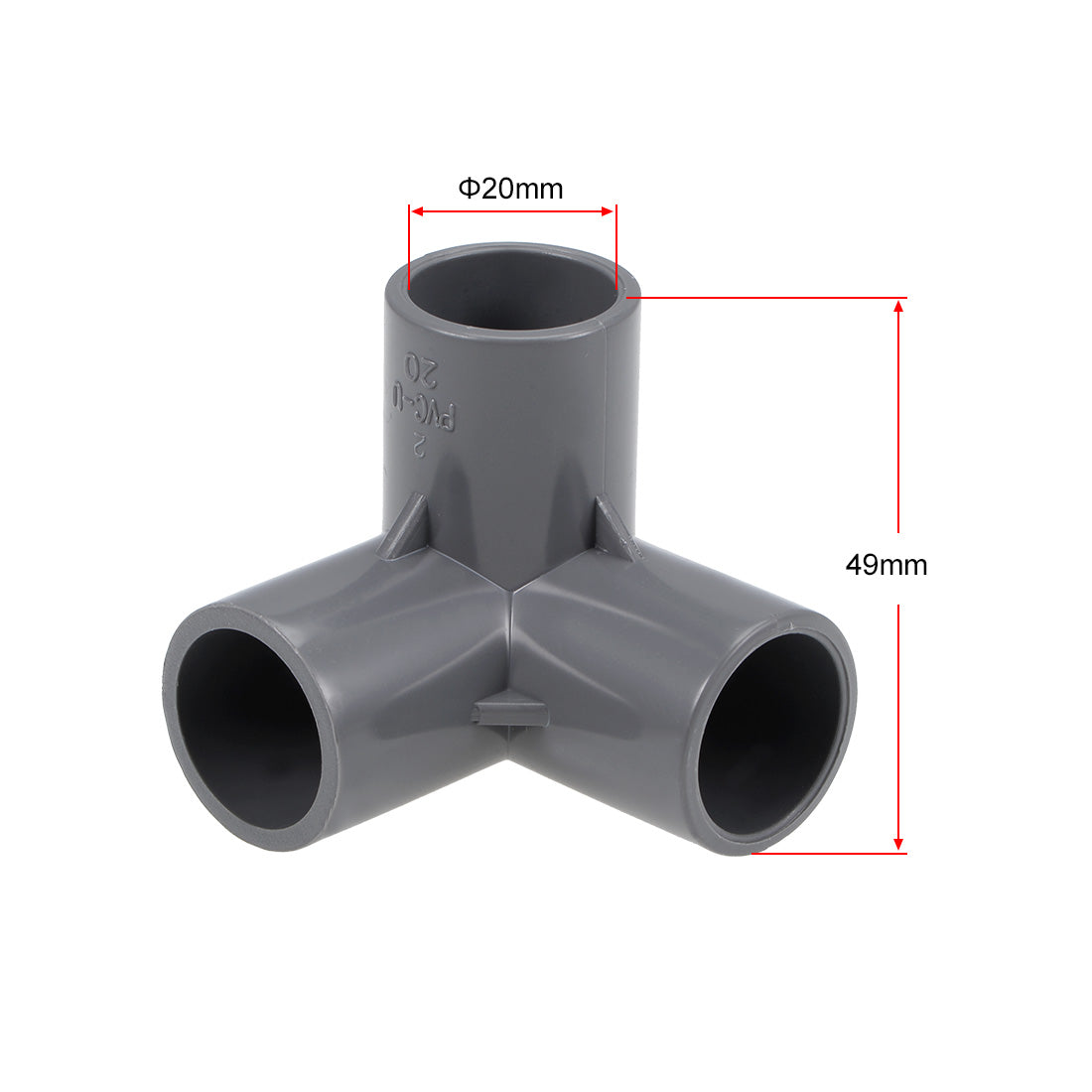 uxcell Uxcell 3-Way Elbow PVC Fitting, 20mm Socket, Tee Corner Fittings Gray 10Pcs