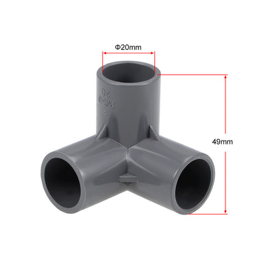 Harfington Uxcell 3-Way Elbow PVC Fitting, 20mm Socket, Tee Corner Fittings Gray 10Pcs