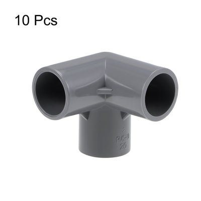 Harfington Uxcell 3-Way Elbow PVC Fitting, 20mm Socket, Tee Corner Fittings Gray 10Pcs