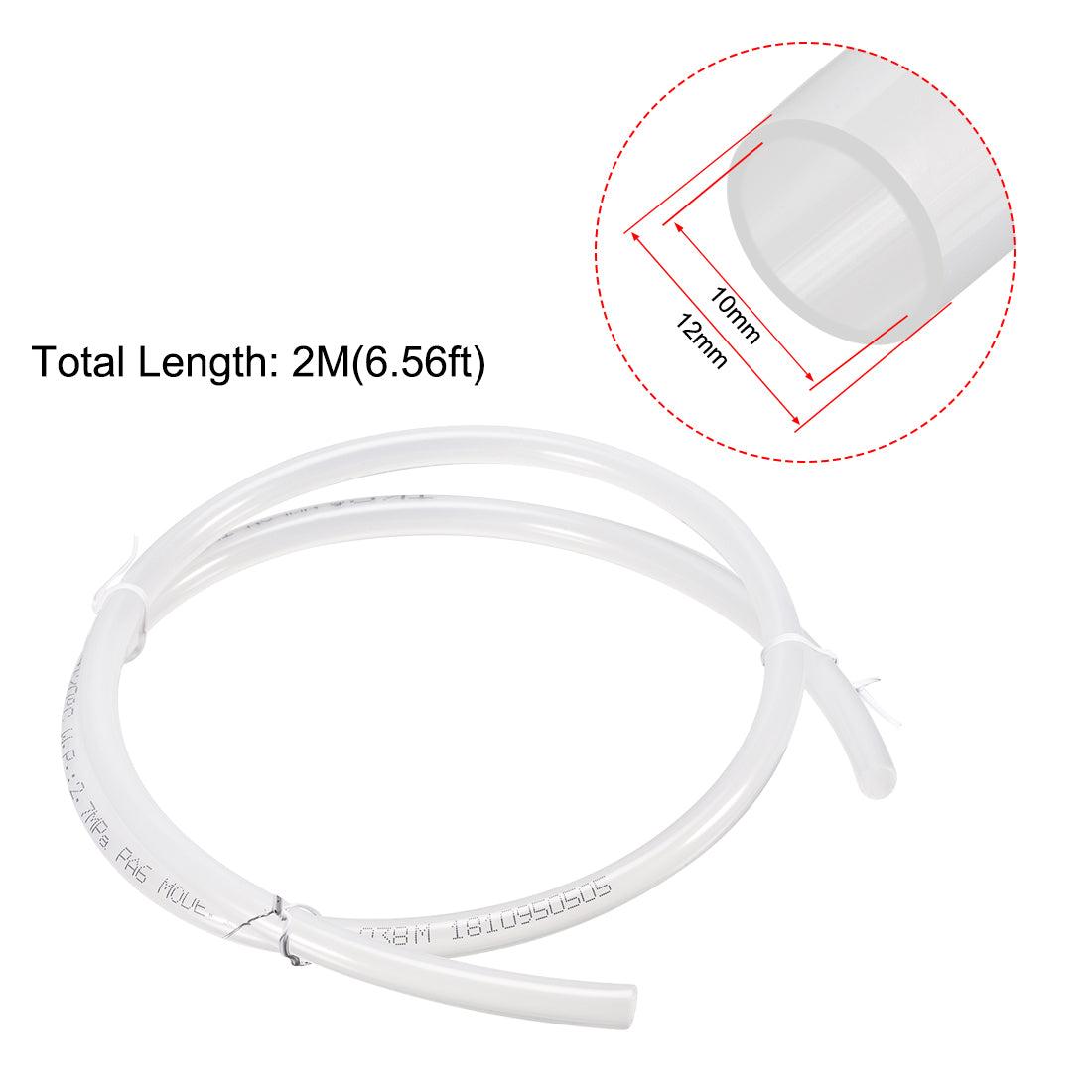 uxcell Uxcell Nylon Tubing,10mm ID x 12mm OD,6.56Ft Length,Fuel Line Plastic Tubing,Pneumatic Hose Tube,for Air Brake System Or Fluid Transfer,Translucent