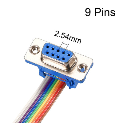 Harfington Uxcell IDC Rainbow Wire Flat Ribbon Cable DB9 Female to 9P Connector 2.54mm Pitch 11.8inch Length