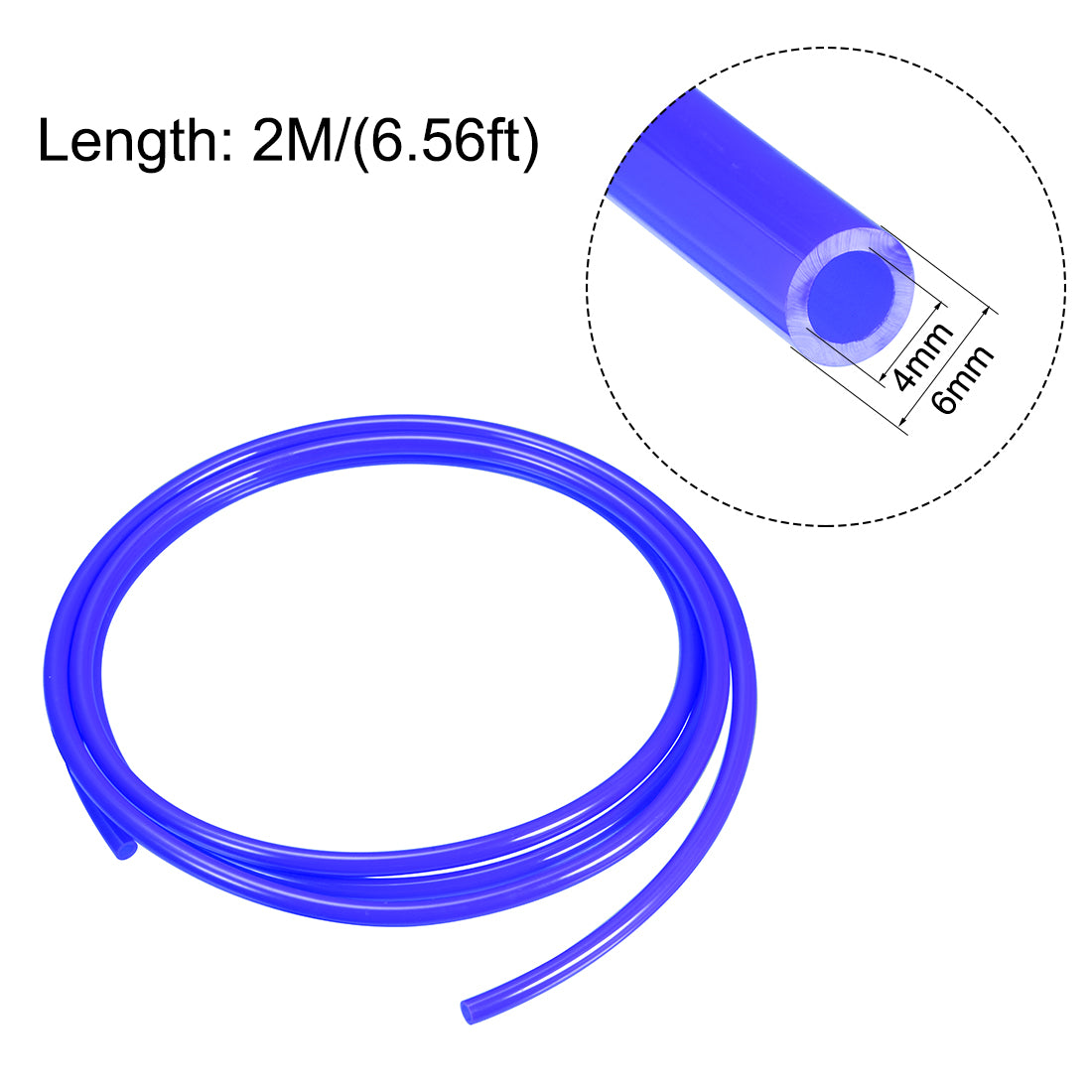Harfington Pneumatic Hose Tubing,6mm OD 4mm ID,Polyurethane PU Air Hose Pipe Tube,2 Meter 6.56ft,Blue