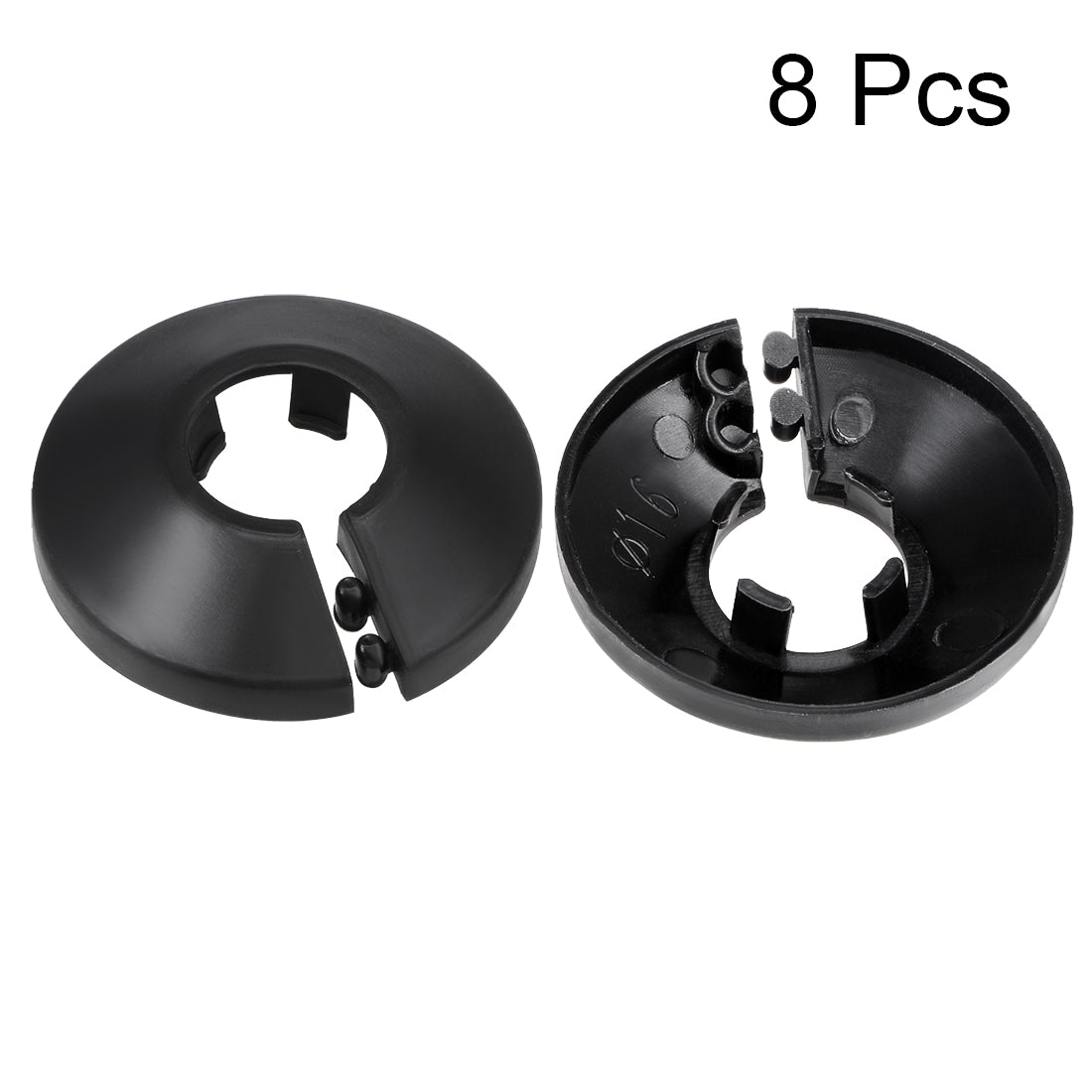 Harfington 16mm Pipe Cover Decoration PP Plastic Water Pipe Escutcheon Black 8pcs
