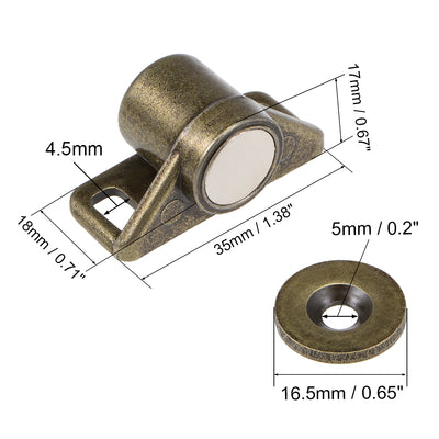 Harfington Cabinet Door Magnetic Latch Catch Zinc Alloy with Screws Bronze Tone 2pcs