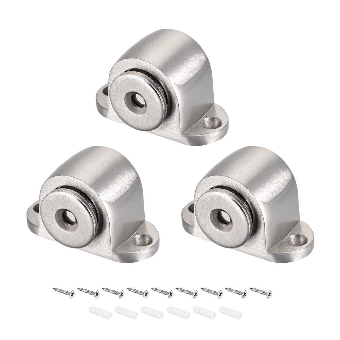uxcell Uxcell Magnetic Door Stop Catch Brushed Door Stopper Floor Mount Zinc Alloy Silver Tone 3pcs