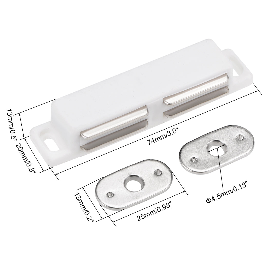 uxcell Uxcell Double Magnetic Latches Catch for Cabinet Door Cupboard 3" Long White