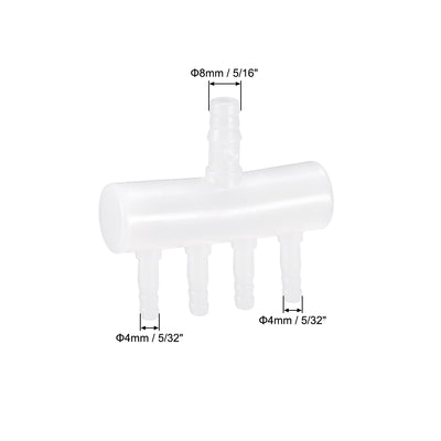 Harfington 8mm to 4mm 4 Way Aquarium Air Line Tubing Splitter Connector Fish Tank Plastic Air Flow Divider Oxygen Splitter Lever Valve 5pcs
