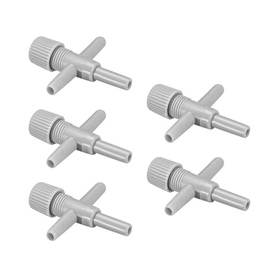 Harfington Aquarium Air Valve Cross Shaped 3 Way Air Pump Control Valves for Fish Tank Plastic Gray 5Pcs
