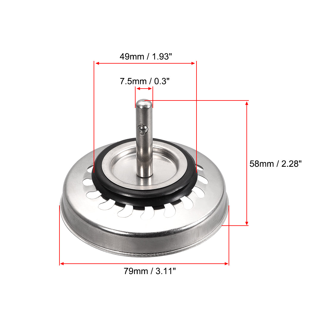 uxcell Uxcell Kitchen Sink Strainer Stainless Steel Basket Grip 79mm with Rubber Stopper 2Pcs