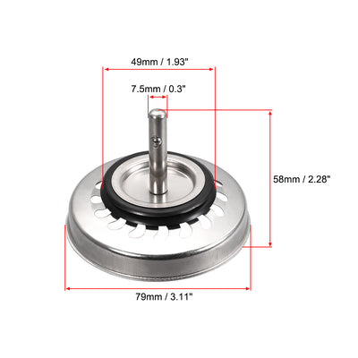 Harfington Uxcell Kitchen Sink Strainer Stainless Steel Basket Grip 79mm with Rubber Stopper 2Pcs