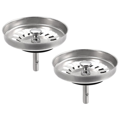 uxcell Uxcell Kitchen Sink Strainer Stainless Steel Basket Grip 79mm with Rubber Stopper 2Pcs