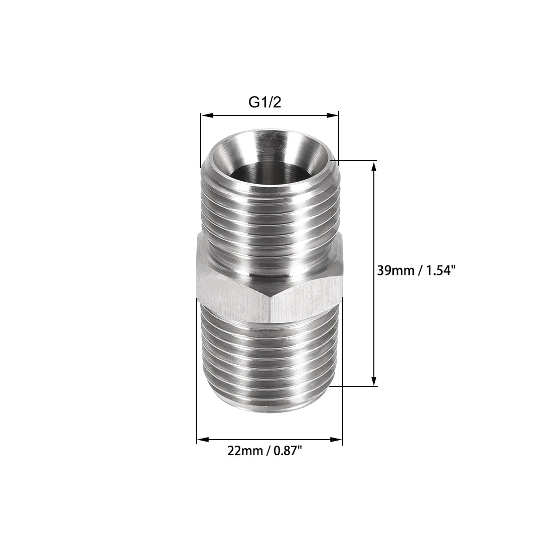uxcell Uxcell Hex Nipple G1/2 Male x G1/2 Male 304 Stainless Steel Pipe Tube Fitting