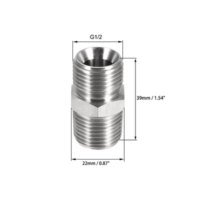 Harfington Uxcell Hex Nipple G1/2 Male x G1/2 Male 304 Stainless Steel Pipe Tube Fitting