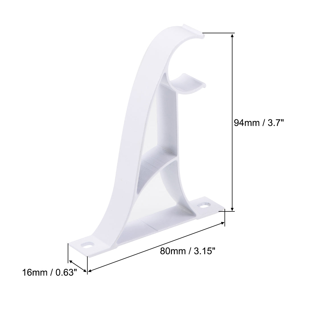 uxcell Uxcell Curtain Rod Bracket Aluminum Alloy Single Holder Support for 25mm Drapery Rod, 94 x 80 x 16mm White 3 Pcs