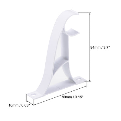 Harfington Uxcell Curtain Rod Bracket Aluminum Alloy Single Holder Support for 25mm Drapery Rod, 94 x 80 x 16mm White 3 Pcs