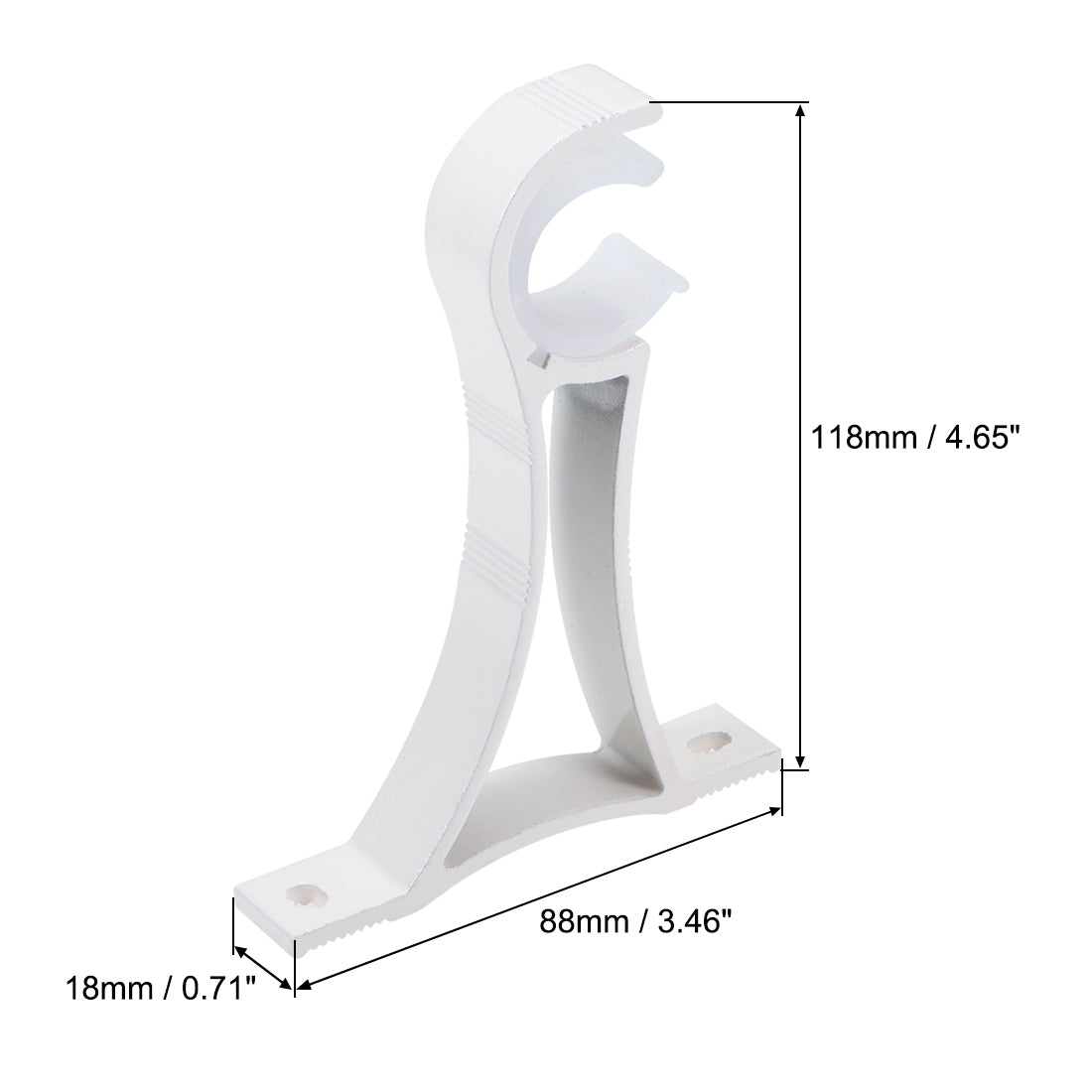 Harfington Curtain Rod Bracket Aluminum Alloy Single Holder Support for 25mm Drapery Rod 118 x 88 x 18mm White 4Pcs