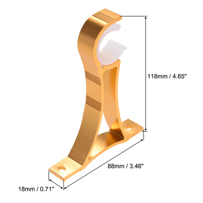 Harfington Curtain Rod Bracket Aluminum Alloy Single Holder Support for 25mm Drapery Rod 118 x 88 x 18mm Gold Tone 2Pcs