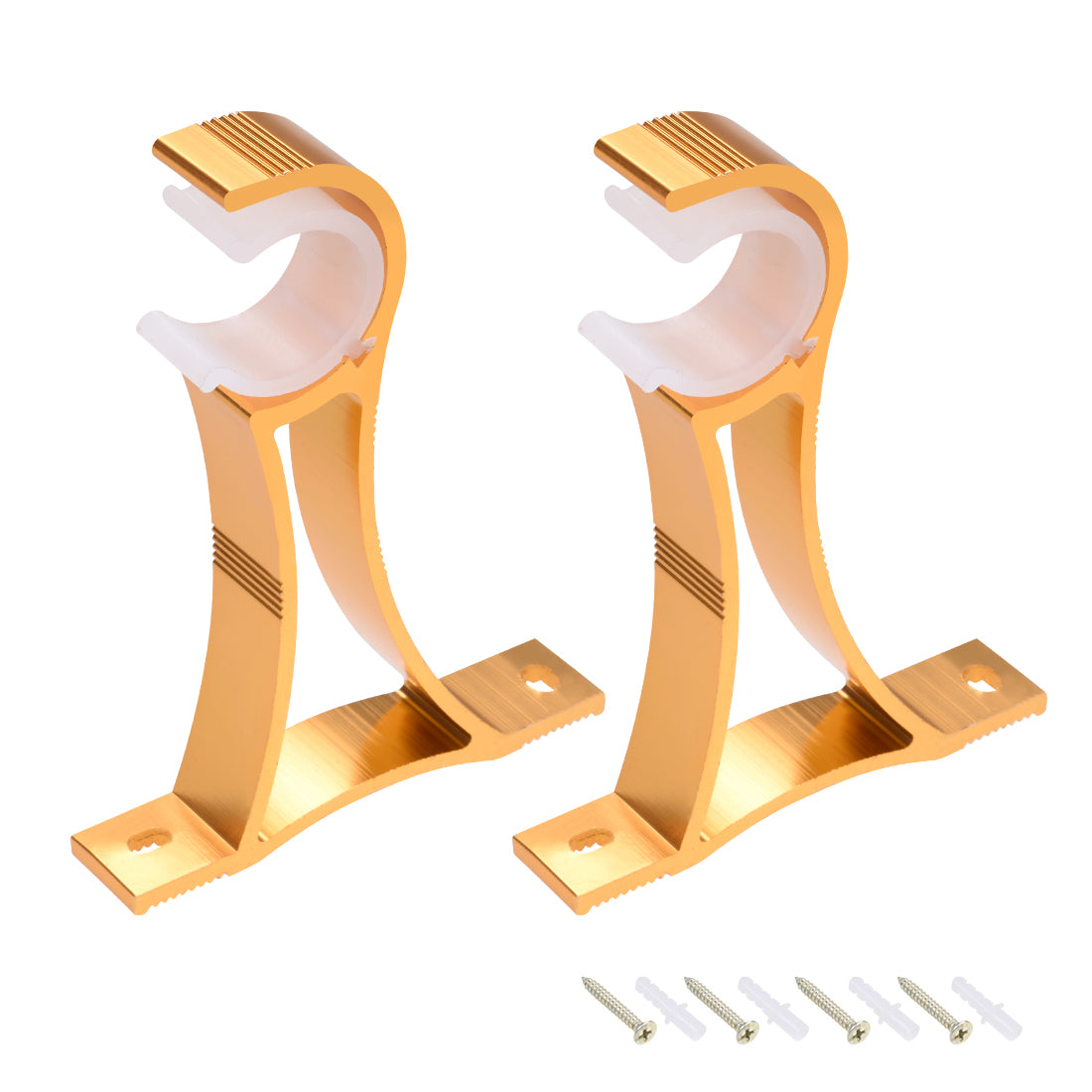 Harfington Curtain Rod Bracket Aluminum Alloy Single Holder Support for 25mm Drapery Rod 118 x 88 x 18mm Gold Tone 2Pcs
